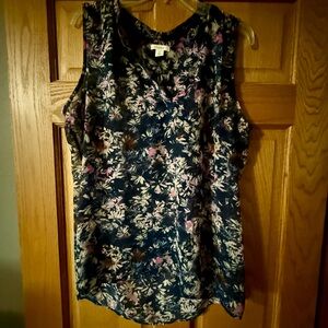 Caslon White and Blue Sleeveless Tank Top